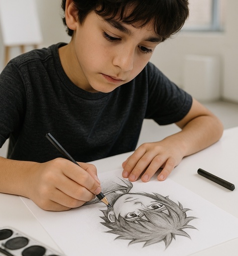   ورشة رسم شخصيات الأنمي بالرصاص والفحم للصغار - مرسم زوايا الفن في الظهران - حي القصور (يوم واحد)